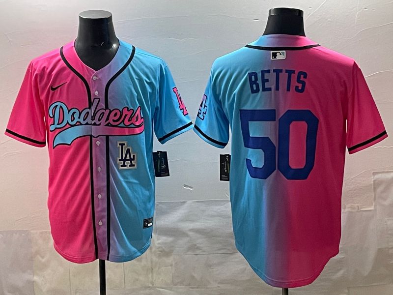 Men Los Angeles Dodgers #50 Betts Blue pink Game 2025 Nike MLB Jersey style 0010->los angeles dodgers->MLB Jersey